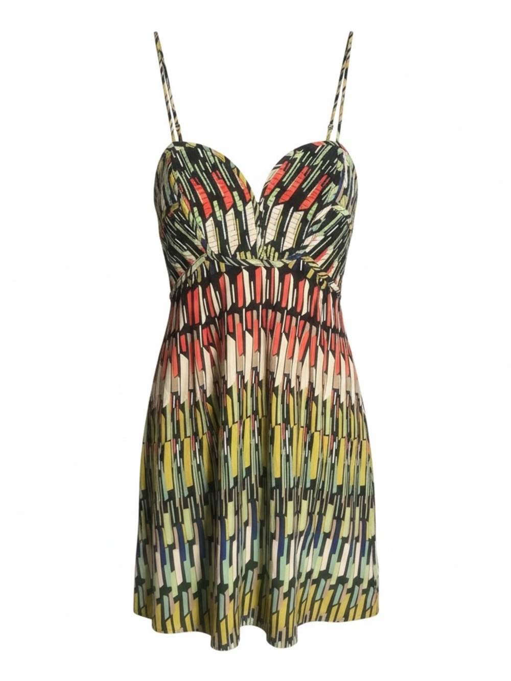 Parker Multicolor Geometric Print Spaghetti Strap Dress, Babydoll, 100% Silk